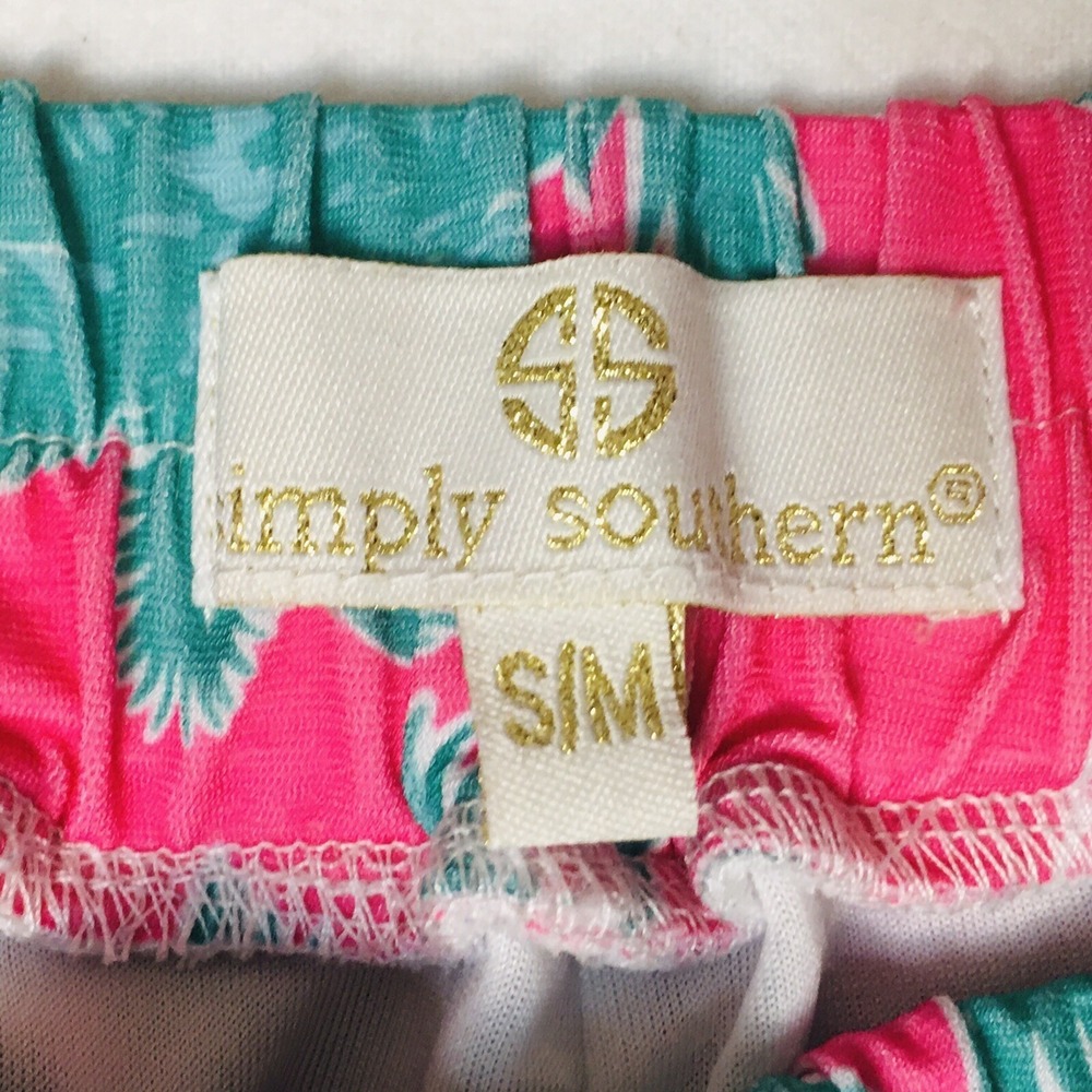 Simply Southern Womens SM Pink Green Palm Tree Navy Tassel Shorts Beach NEW - Picture 4 of 10